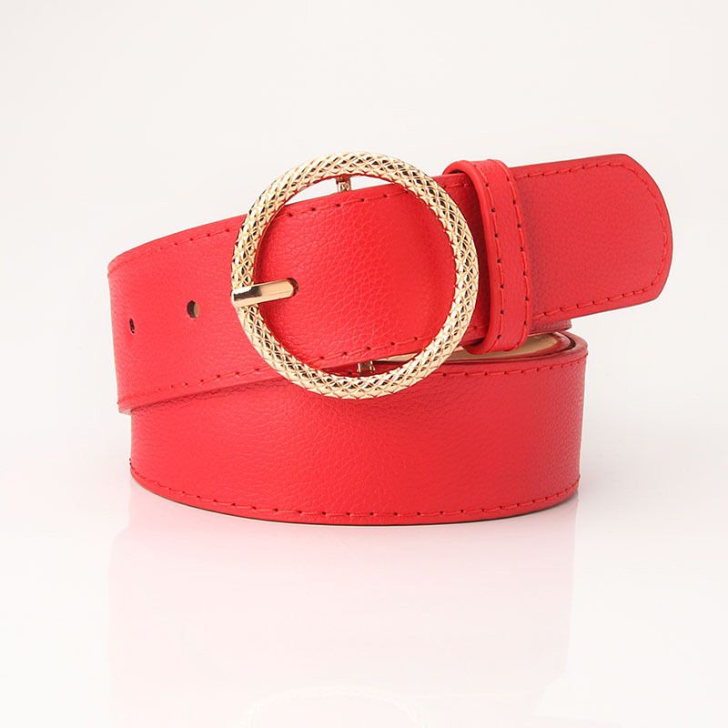 Loldeal 3.4x105cm Women's Korean-Style All-Matching Jeans Decorative Belt Fashionable Alloy Embossed Round Buckle European And American Fashionables