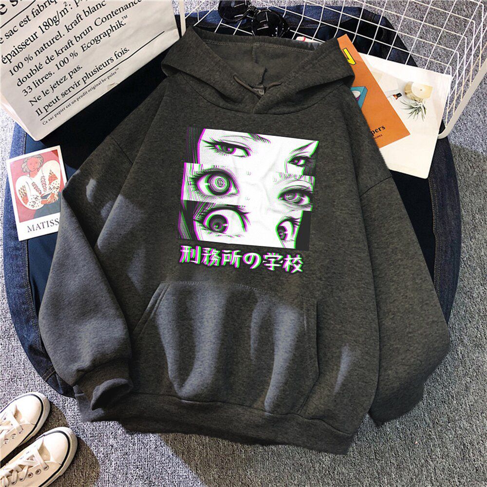 Japan Anime Aesthetic Male Hoodie Prison School Eyes Sad Mens Sportswear Arrive Homme Clothes Funny Streetwear Pullover