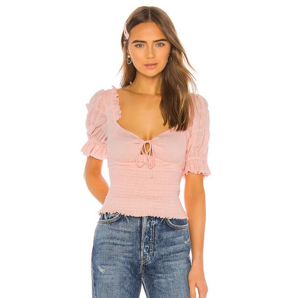 Short Puff Sleeve Ruffles Patchwork Bandage Pleated y Crop Tops Summer Women Streetwear Outfits T-shirts M
