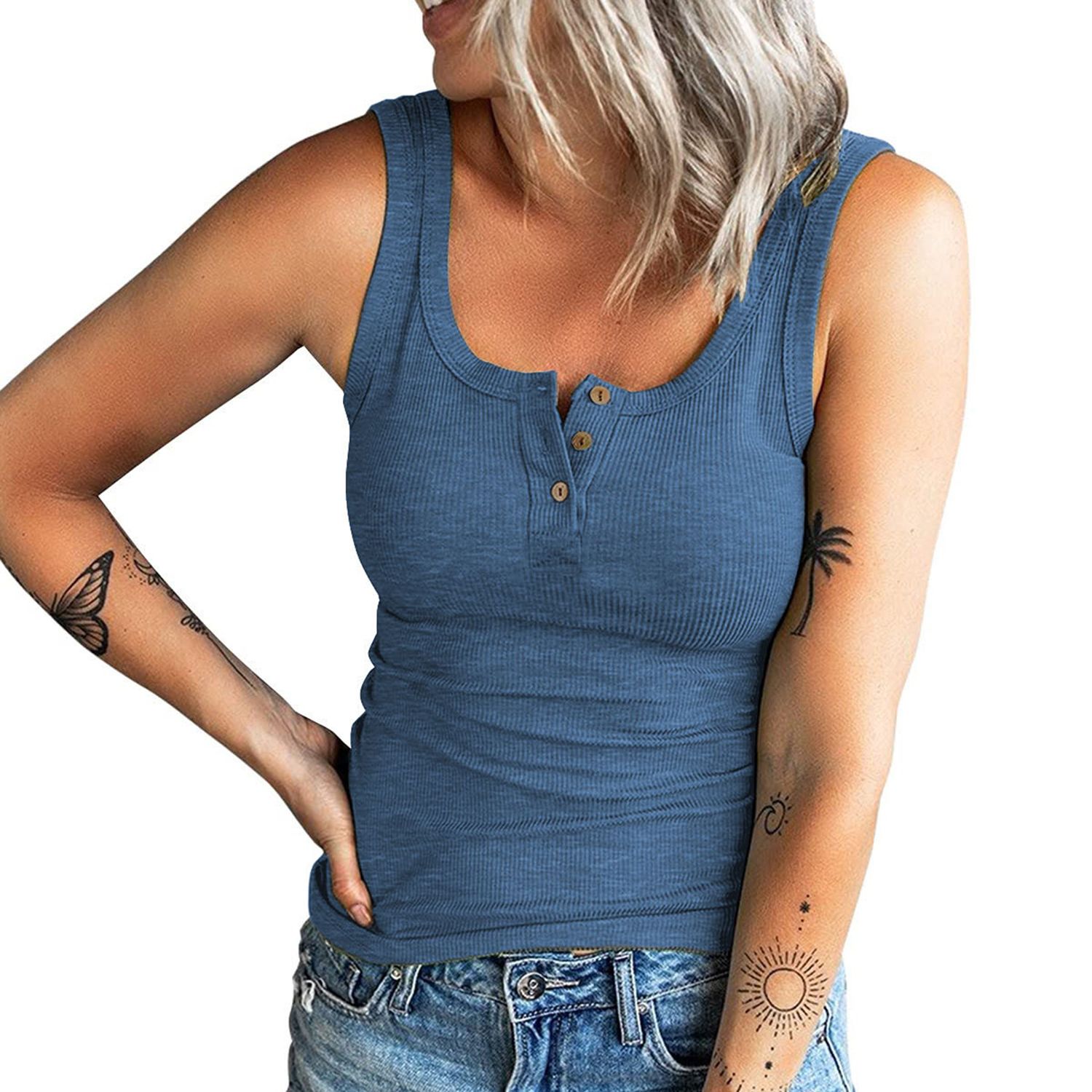 Vest Top Solid Color Slim-fitting Good High Button Down Top