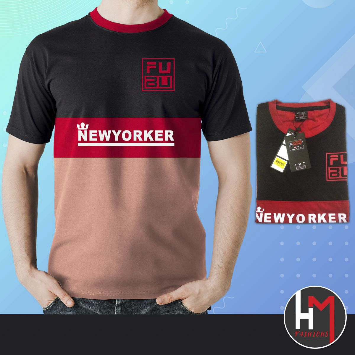FUBU Cotton Half Sleeve T-Shirt for Men Black&red&cream Color