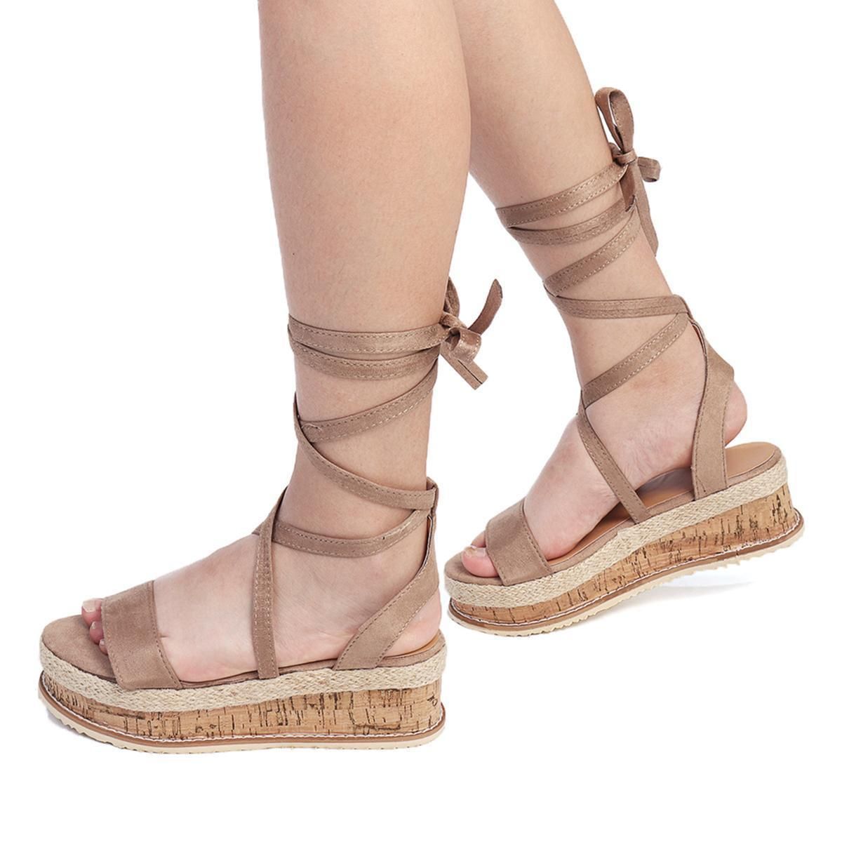 Women Summer Strappy Peep Espadrille Sandals Gladiator Beach Platform Flat Shoes