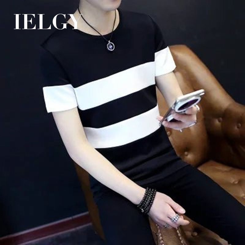 IELGY Summer youth short-sleeved T-shirt men's thin bottoming shirt clothes student shirt Korean Slim trend men's tide