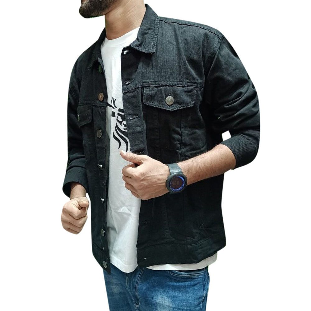Winter Black Denim Jacket For Men