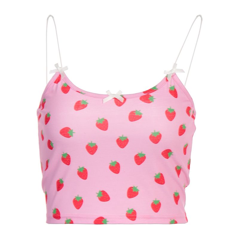 New  Strawberry Print Camisole Cute Bow Tube Top Summer Women Sleeveless Clothing