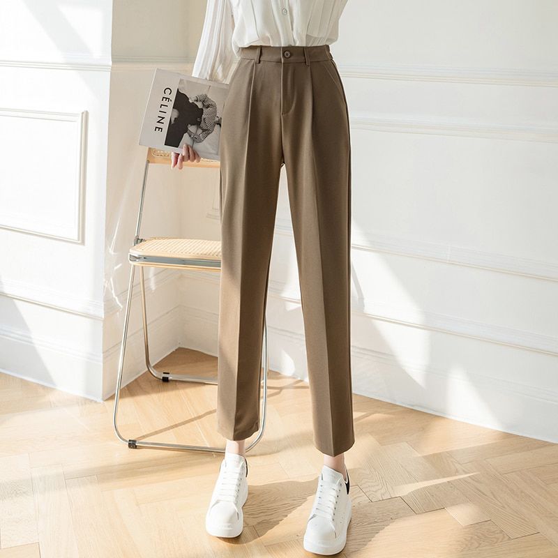 Elegant Korean Women's Pants Spring Summer Loose Elastic High Waist Harem Trousers Female White Black Brown Suit Pants