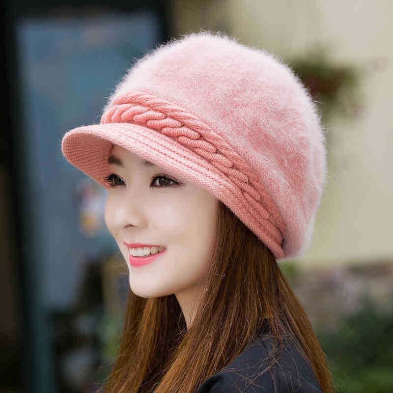 Yfashion Women Fashion Warm Imitation Rabbit Hair Knitting Hat for Winter Wear