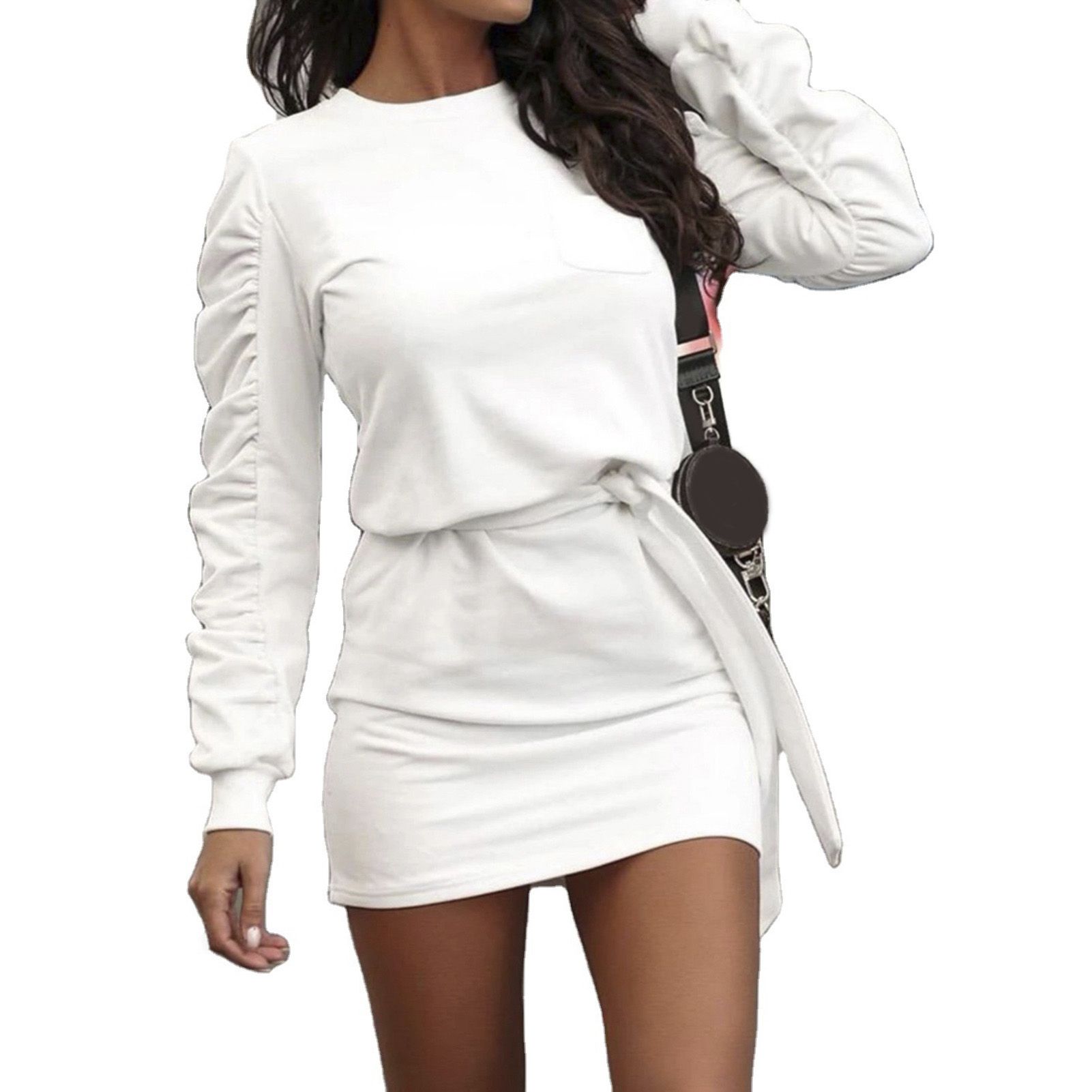 Lady Dress Pullover Lady Elastic Cuffni Dress with Belt