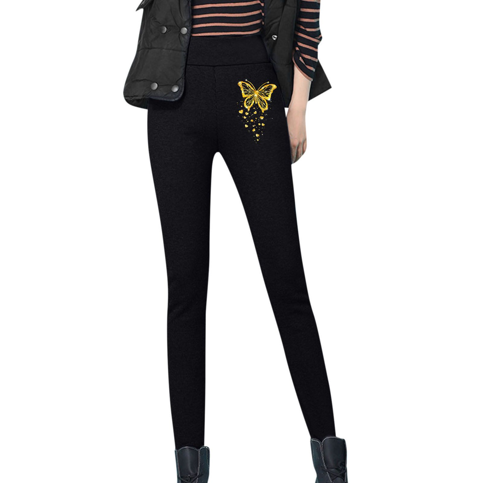 Women Leggings Butterflies Print Elastic Waist Good Elasticity Leggings