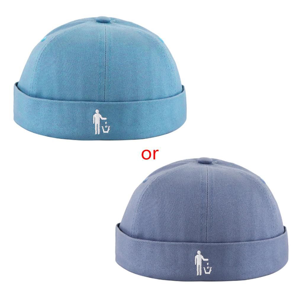 Men Women Harajuku Brimless Docker Cap Rolled Color No Littering Letters Embroidery Hip Hop Adjustable Beanie Hat