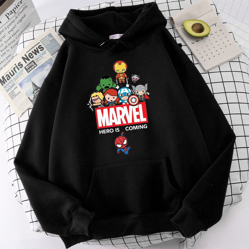Women's Spiderman sweatshirts Men Loose Fleece Hoodie Marvel superhero Harajuku Cartoon Print Cute Kawaii Jacket sudadera Autumn