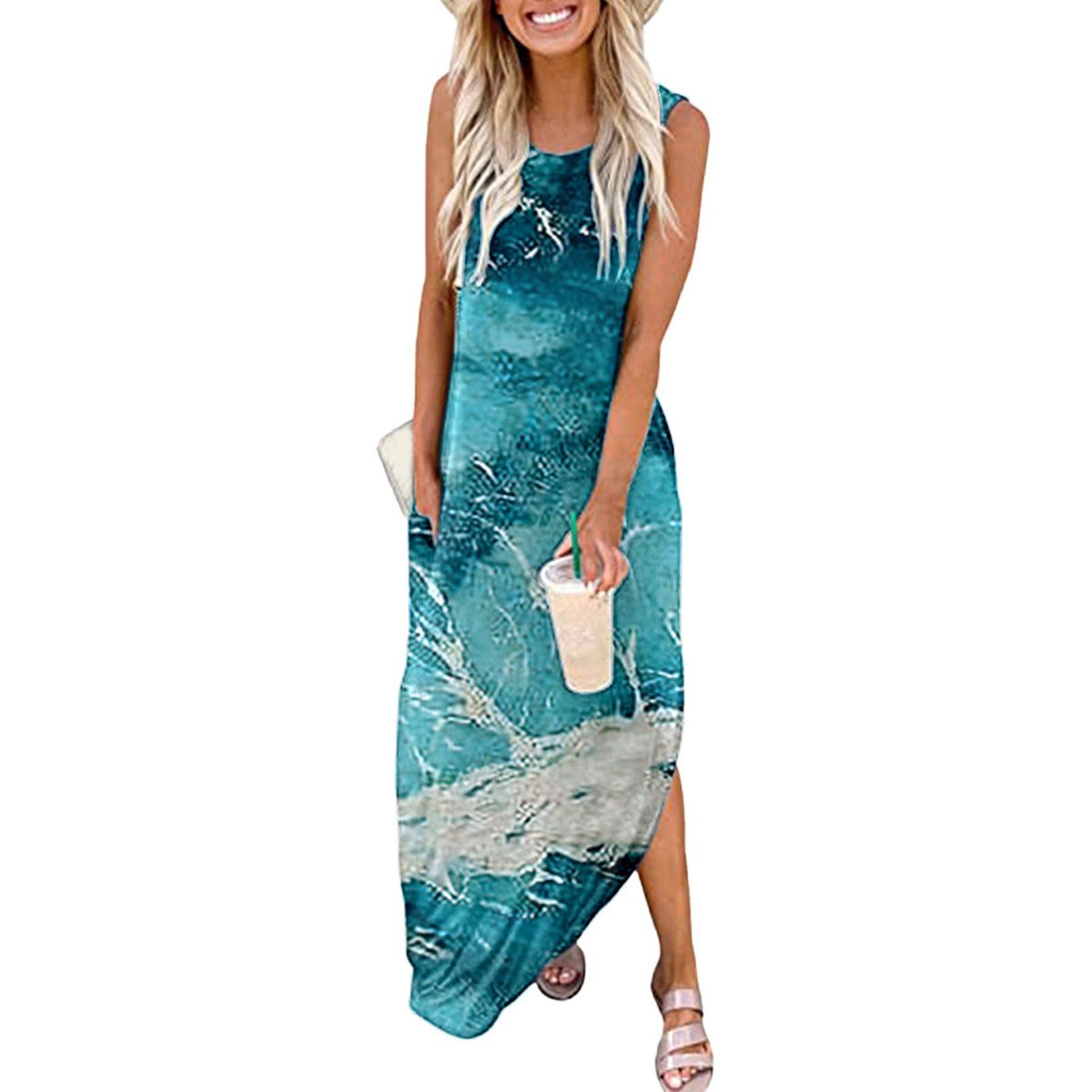 Vest Dress Lightweight Flower Print Vest Dress