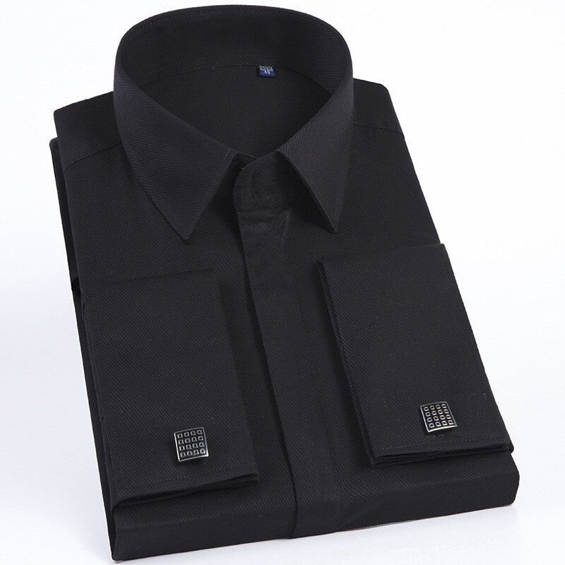 French Cuff Long Sleeve Men Tuxedo Dress Shirt Classic Fit Mens Social Wedding Evening Button Up France Shirts with Cufflinks