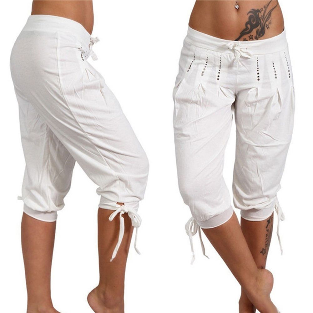 Plus Size Women's Sequined Pleated Drawstring Capri Pants