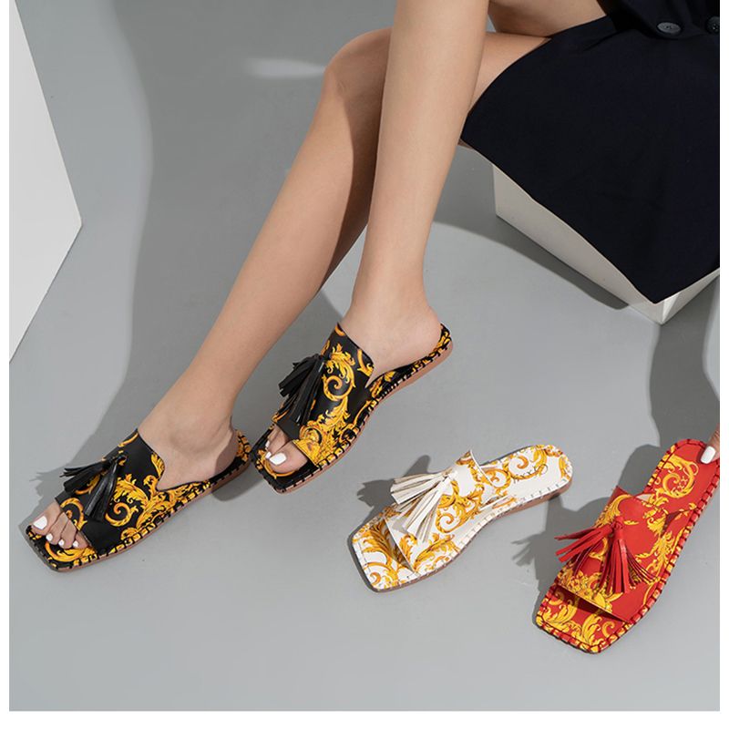 New Women slippers Fashion Tassels Summer Shoes Brand Beach Slides Retro Mules Shoes For Women Flat Slipper Outdoor