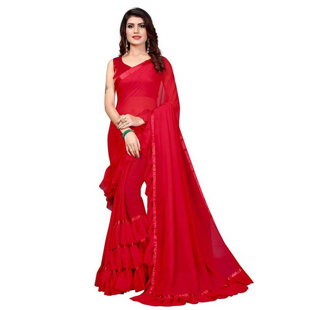 Indian Weightless Georgette Sharee With Unstitched Runiing Blouse Piece For Women's