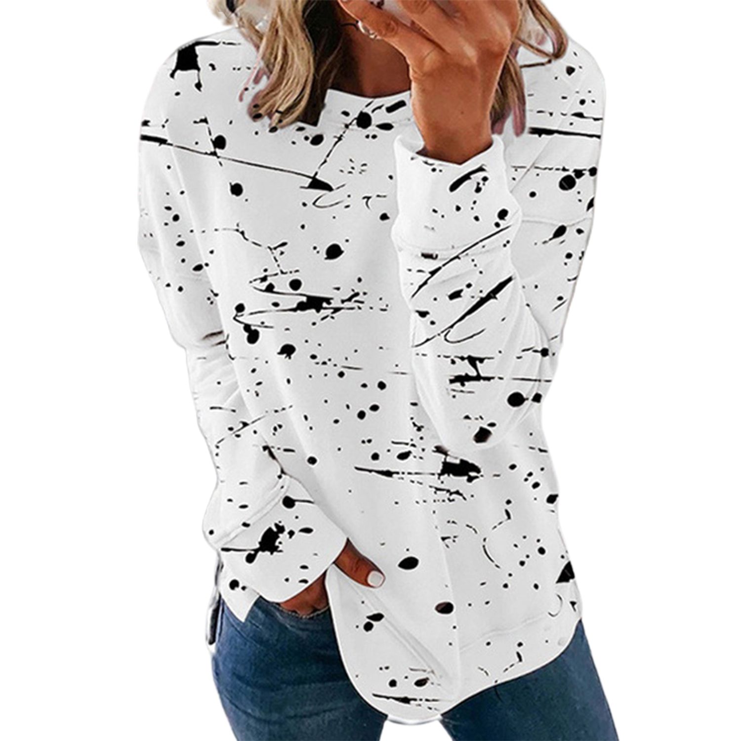 Pullover Top Lightweight Simple Graffiti Print Basic Blouse
