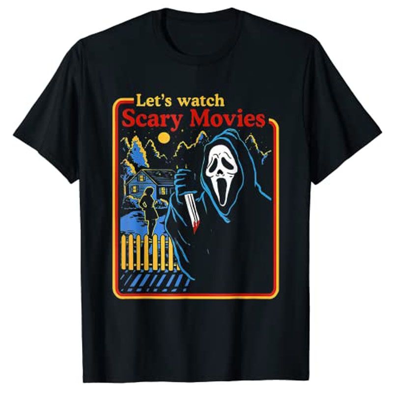 Lets Watch Scary Movies Scream Horror Halloween T-Shirt Gothic Tee Tops