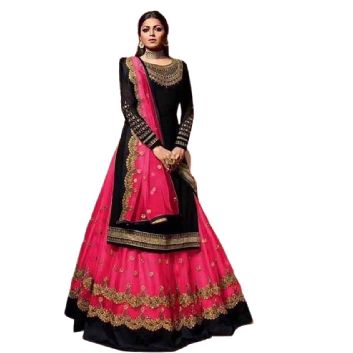 Semi-stitched Embroidered Georgette Gharara Style suit