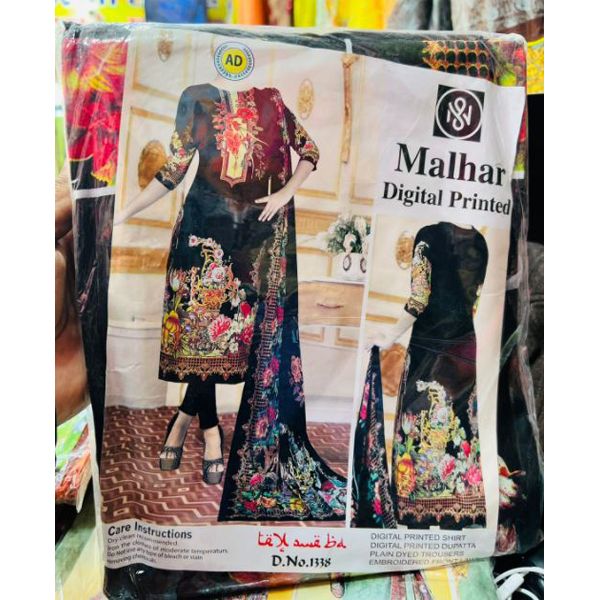 Malhar Multicolor Digital Printed Unstiched 3Pis For Women- Black