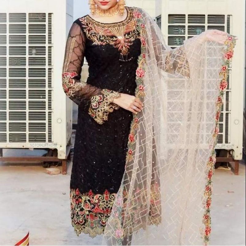 Semi Stitched Georgette embroidery work Free Size Designer - shalwar kameez For women
