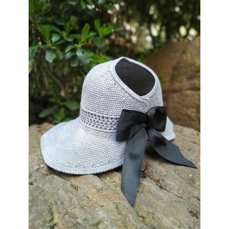 Summer Straw Hat with Ribbon Tie Foldable Beach Topless Outdoor Sun Hat Visor