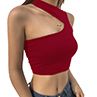 y Women Summer One Shoulder Crop Top Solid Color Halter Sleeveless Slim Vest