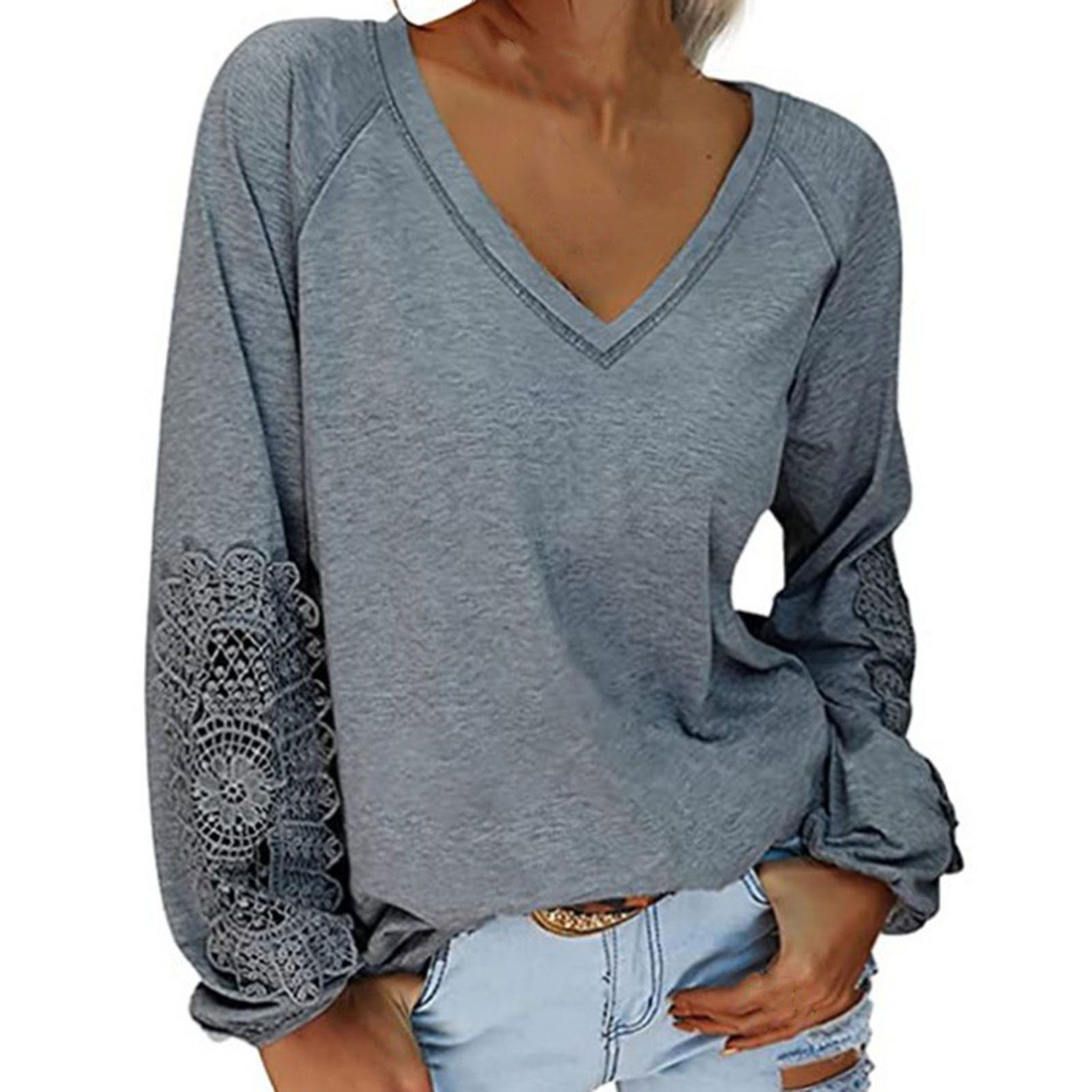 T-shirt Top Skin-touch Hollow Le Lantern Sleeve Casual Blouse