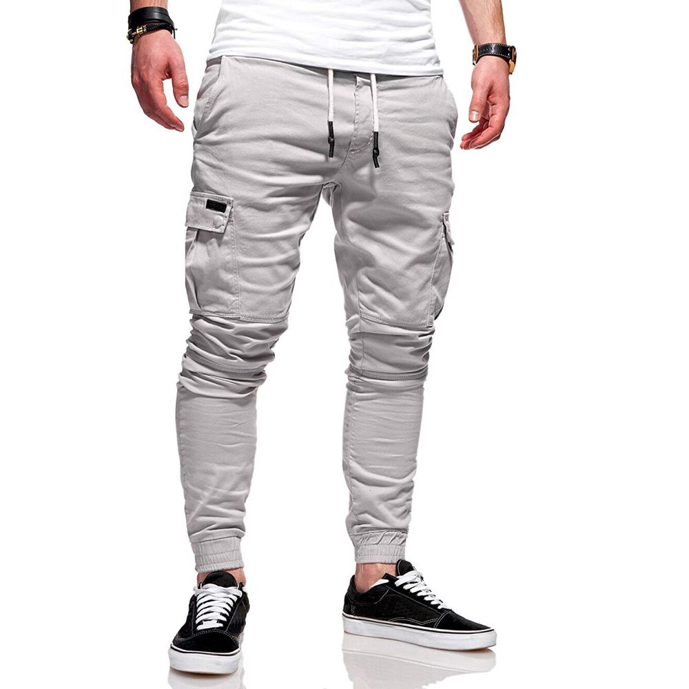 casual men cargo pants Fitness Bodybuilding Gyms Pants  Outdoor Elastic  Sweatpants  Pencil Pants  Drawstring  Regular Trousers