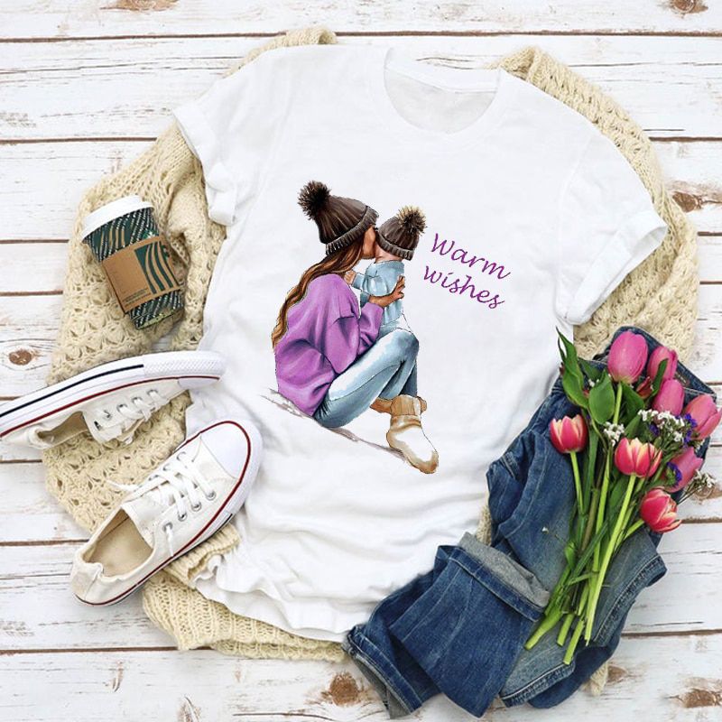 Women Graphic Cartoon Mom Mama Boy Fashion Print Love Summer Shirt Tops Lady Clothes T-Shirt Womens Clothing Tee Female T Shirt