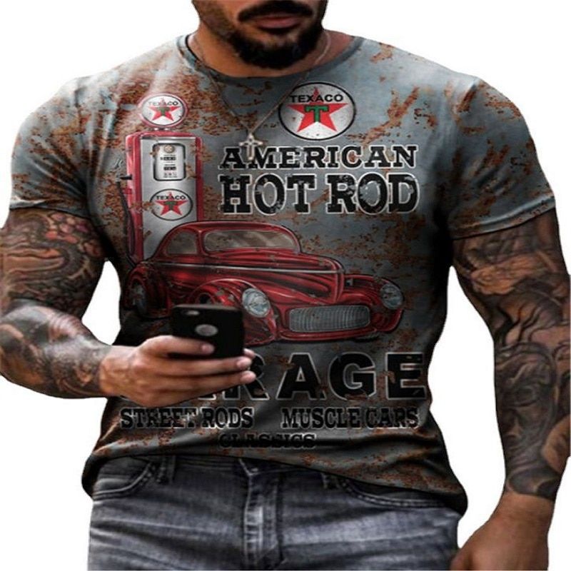 Men's Summer, Popular in Europe and America, 3D Splash-iPrinting Funny Polyester T-shirt, Fashionable Casual Round Neck