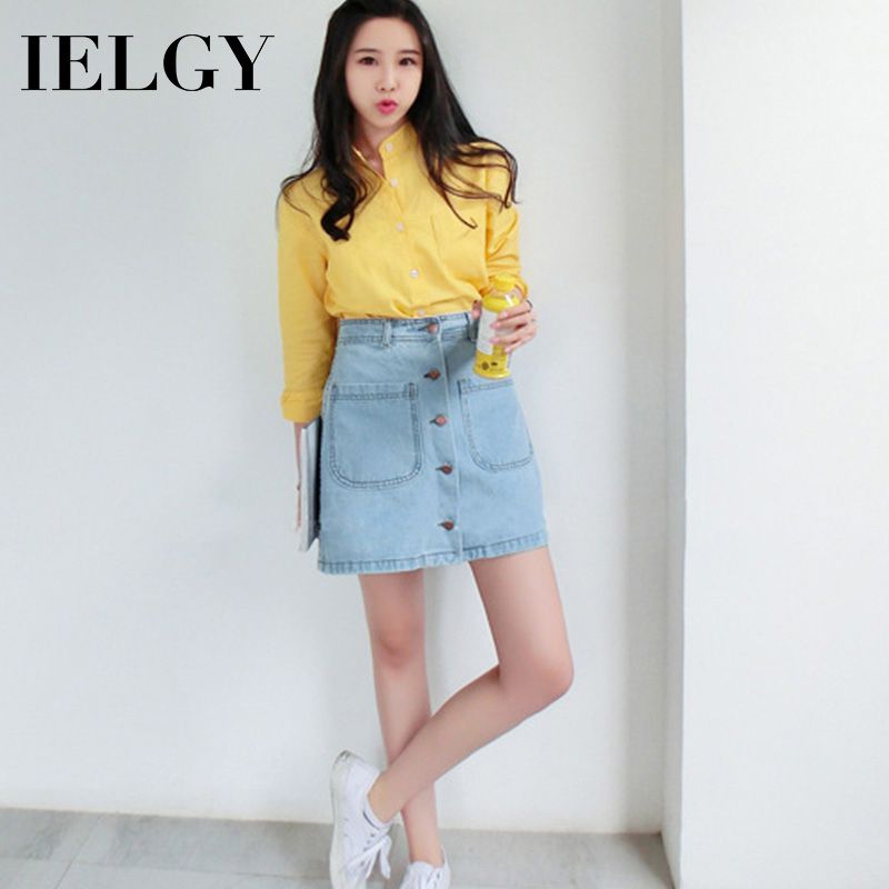 IELGY Joker high waist A word skirt Korean students step pack hip skirt