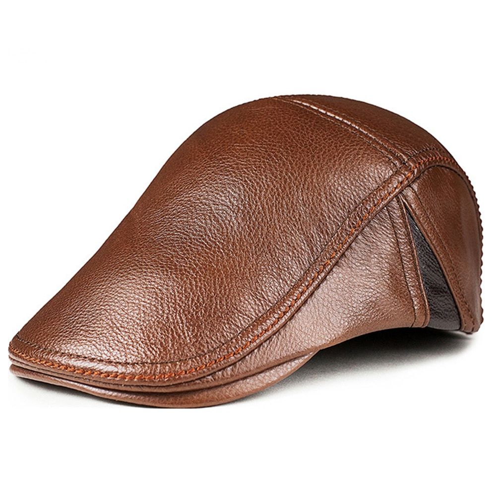 Mens Beret Cowskin Ivy Cap  Leather High Quality Gatsby Autumn Winter Warm Casual Flat Cap