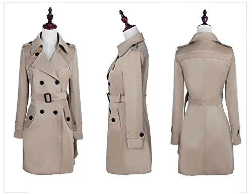 Women's slim fit medium length double breasted windbreaker coat black 3XL