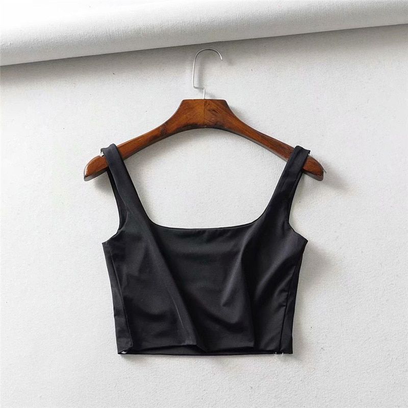 Summer Women Sleeveless Tops Short Square Collar Tank Tops 4 Colors