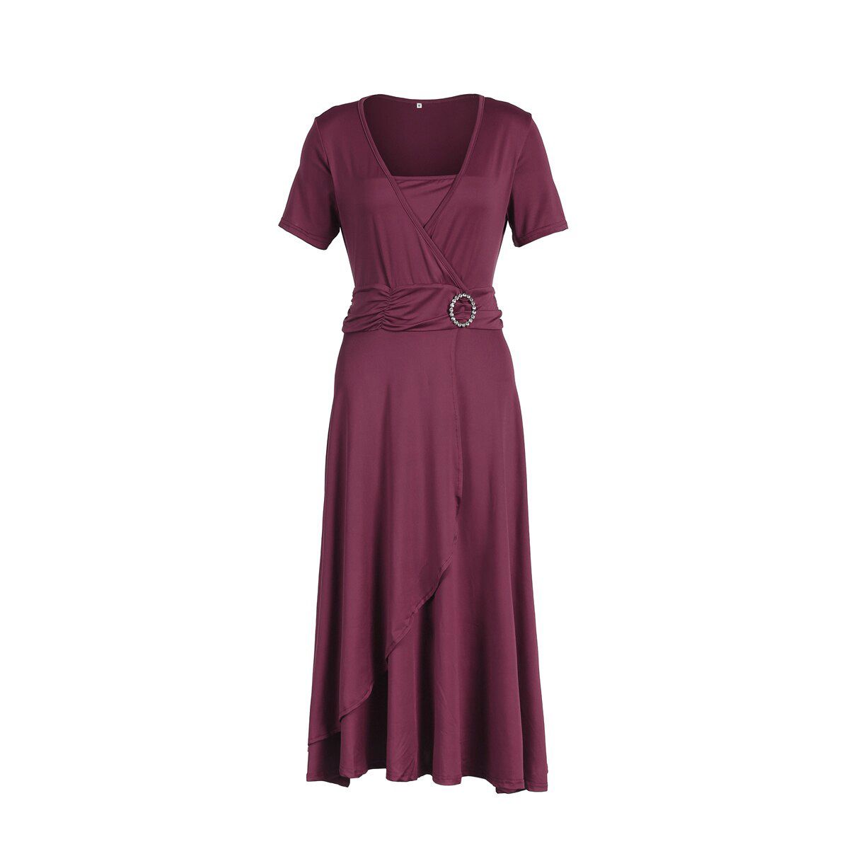 Women High Waist Plain Asymmetric Midi Dress Elegant Fashion OL Short Sleeve Party Vestidos Dress Casual Plus Size S-5XL