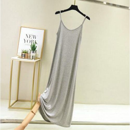 Vintage Solid Spaghetti Dress Women Elegant O Neck Long Modal Dresses Summer Autumn Korean Lady sleeveless Vestidos