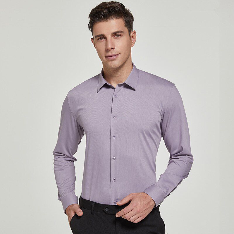 Men's Bamboo Fiber Material Shirt Green Stretch Easy Care Office/Working Wear Business Non-iron Breathable Comfort Solid Blouse