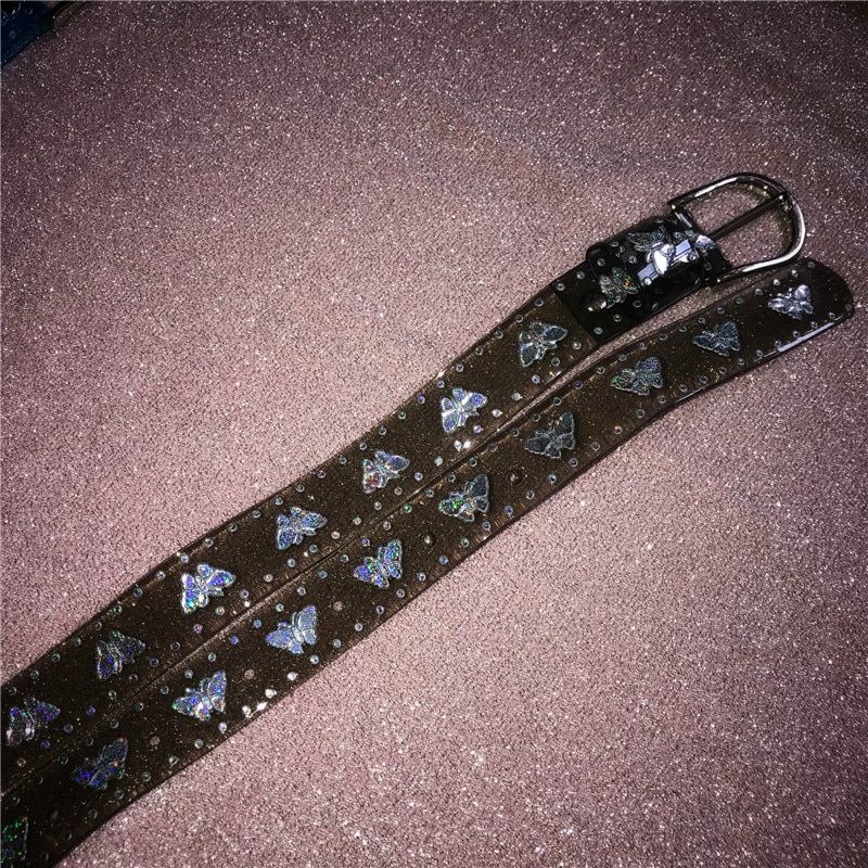 90s Bling Unif Style Sweet Belt Women Vintage Thunderbolt Multicolored Laser Butterfly Clear Jelly Aesthetic Tumblr Belt