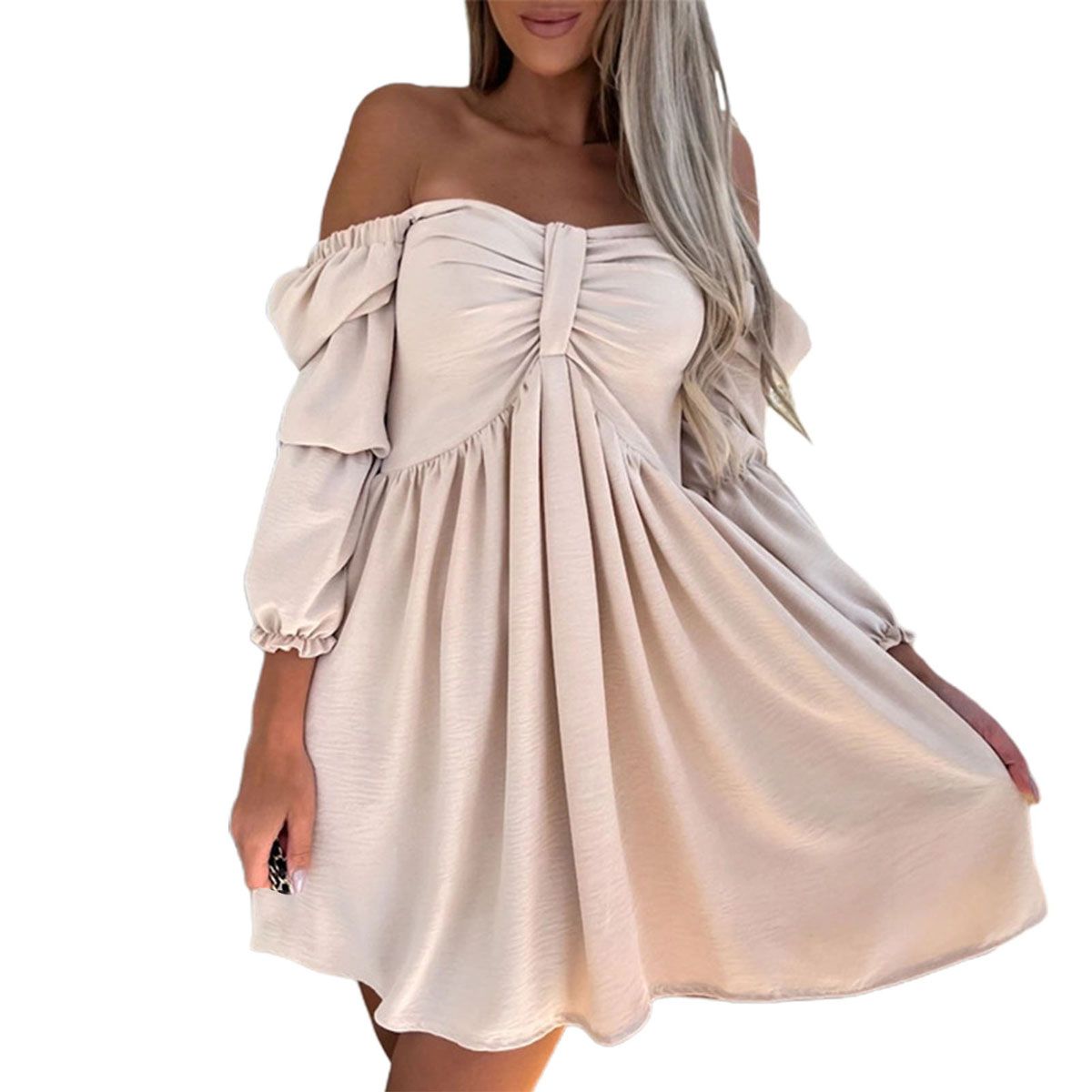 Holiday Dress Eye-attrtive Solid Color Off Shoulder Lady Summer Dress