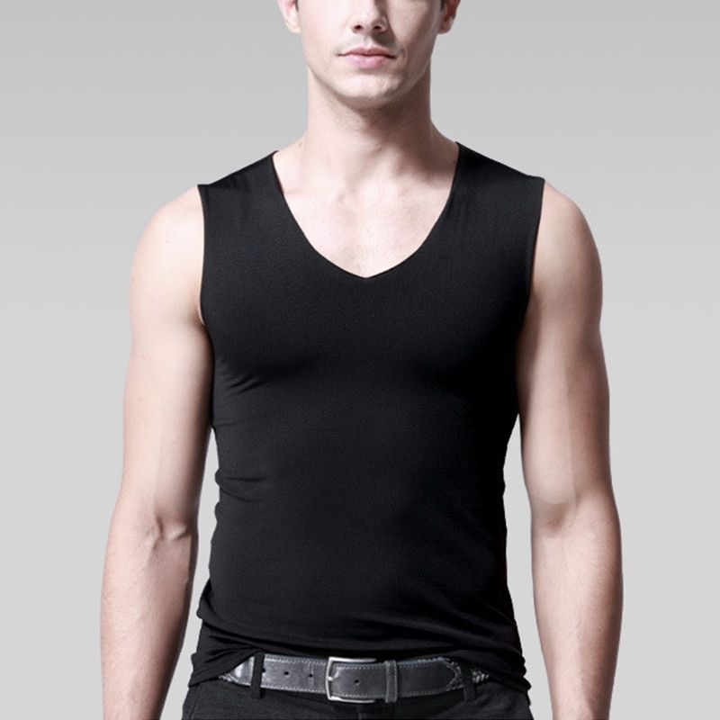 Men's Summer Ice Silk Vest Solid Color Seamless Sleeveless Wide Shoulder Undershirt Breathable Elastic Srts Tops Plus Size 5XL