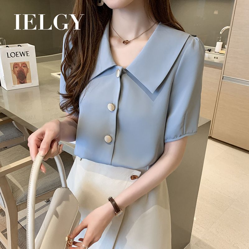 IELGY summer fashion chiffon shirt, women's summer dress, western style shirt, design sense of niche temperament shirt