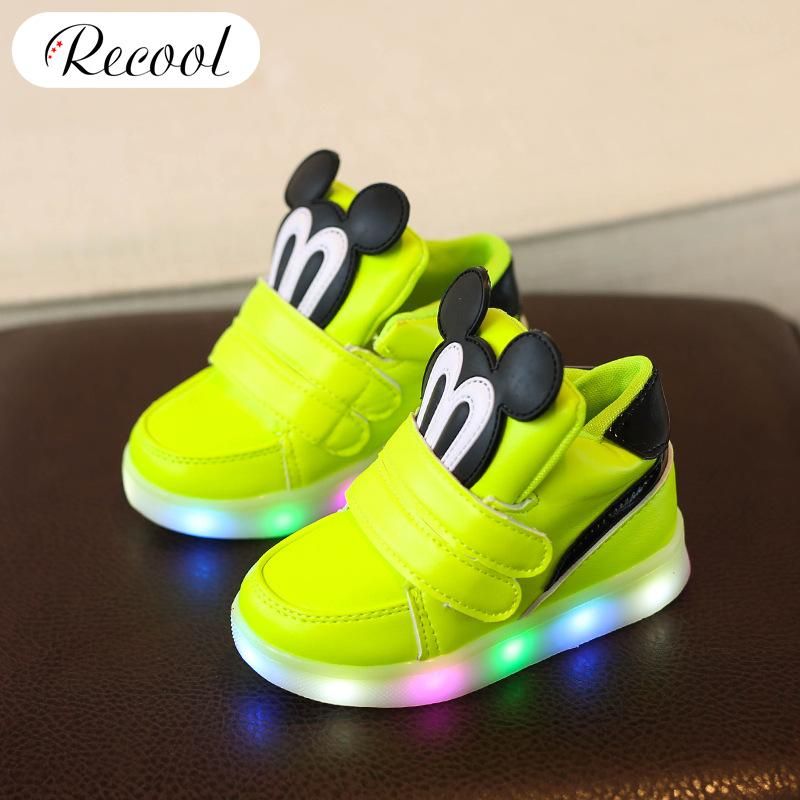 Children Flash Cartoon LED Lighting PU Sneakers Breathable Wear Resistant Non-slip Baby Shoes