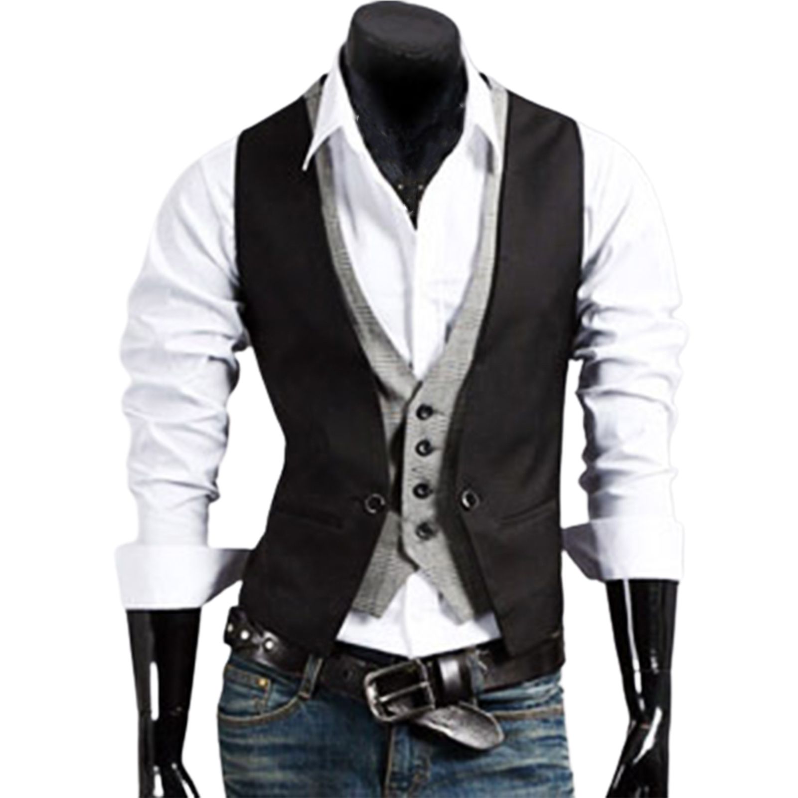 Dress Suit Vest Buttons Closure Layered Business Gentlemen Male Waistcoat
