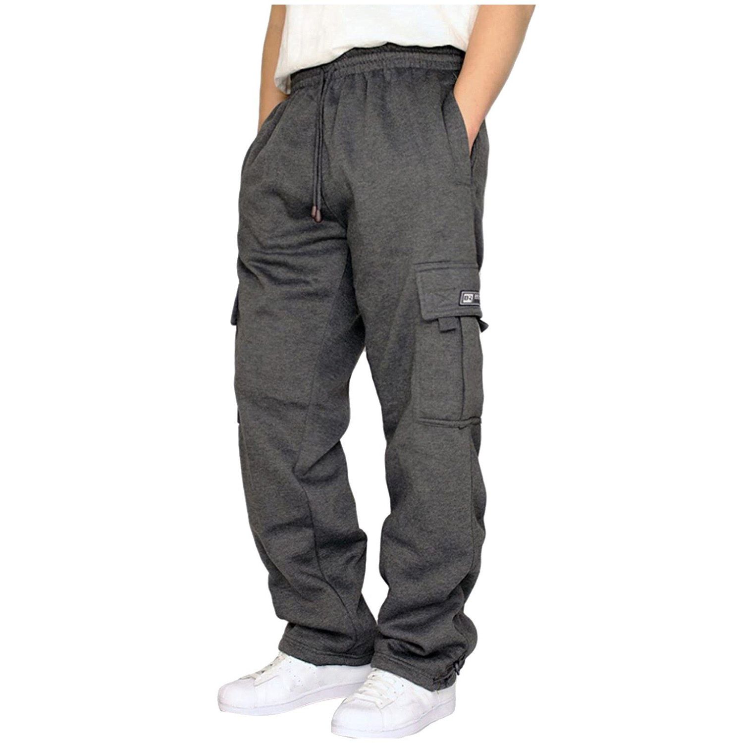 Sweatpants Men Cargo Pants Elastic Waist Autumn Winter Trendy Fleece Warm Trousers Male Comfort Joggers Srts #Y5