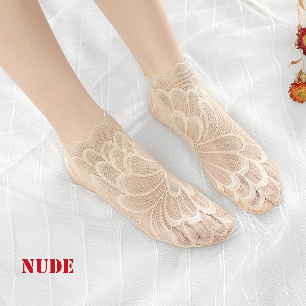 New Invisible Summer Anti skid Liner Lace peacock Low Cut Ankle Socks Cotton Hosiery