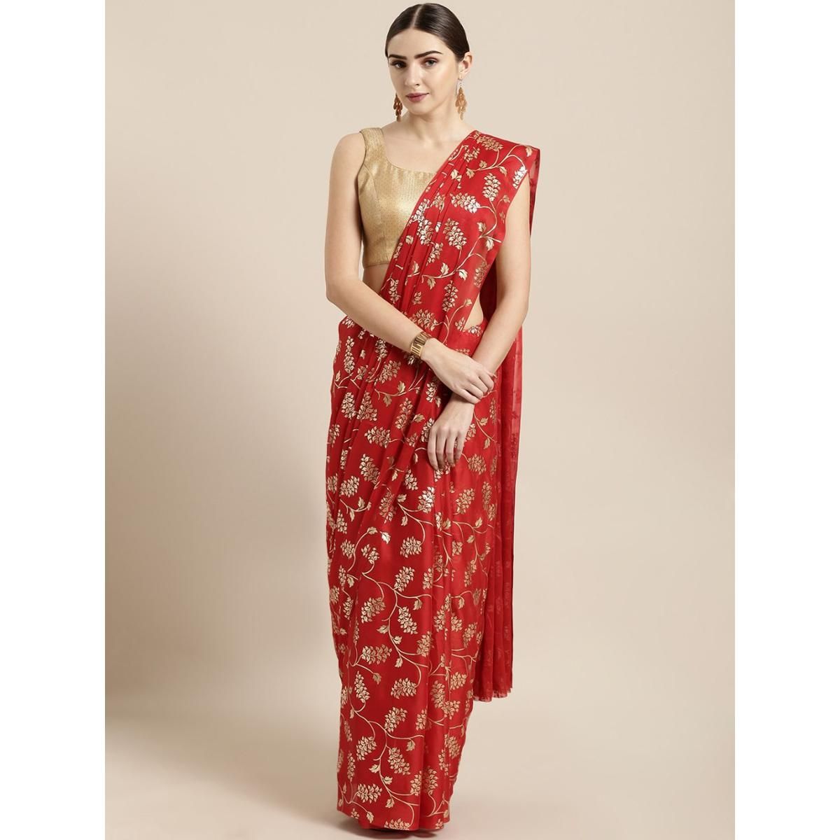 Screen Print Silk Saree With Blouse Piece For Women