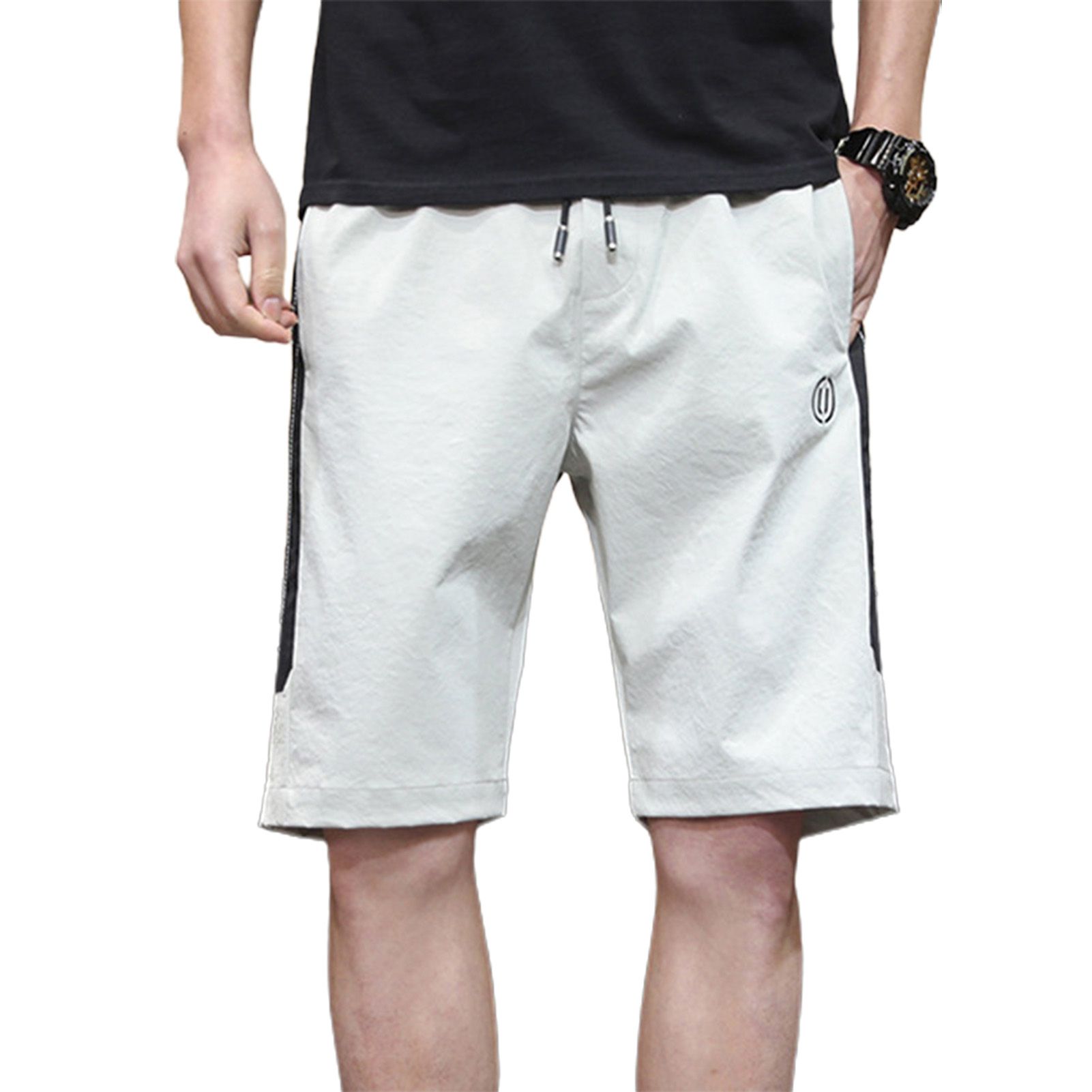 Summer Men Shorts Quick Dyring Drawstring Mid Rise Pockets Loose Short Pants for Sports