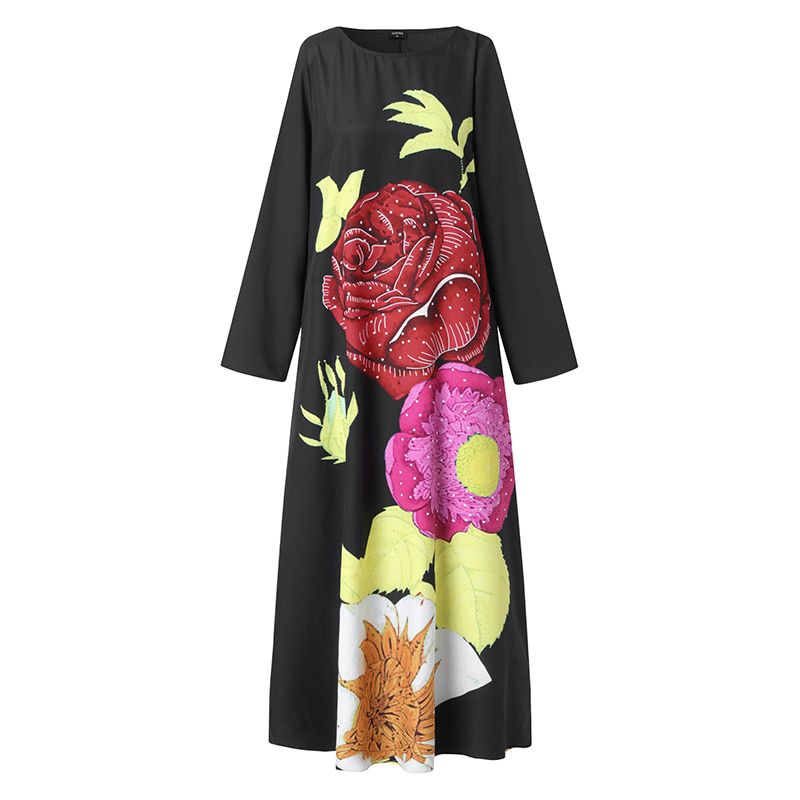 Bohemian Dress 2021 VONDA Women Long Sleeve Party Dress Casual Loose Floral Print Maxi Dresses Vestido  Robe Femme