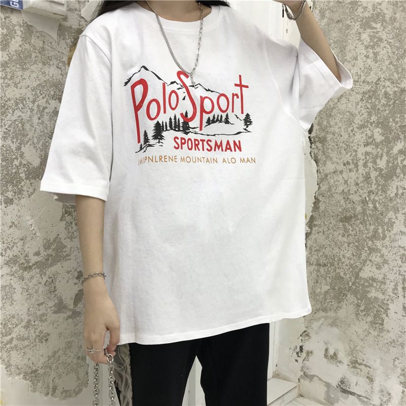 New Women Short Sleeve Letter Print T-shirt Ladies Summer Fashion Round Neck Loose Tops